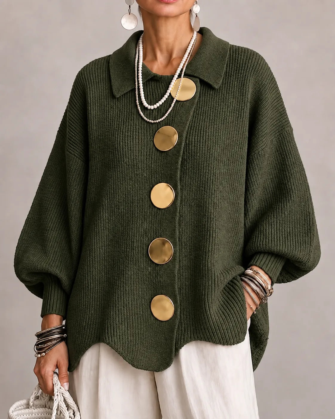 Amelia | Cárdigan de Punto Oversize con Botones Dorados