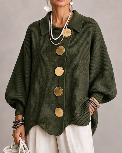 Amelia | Cárdigan de Punto Oversize con Botones Dorados