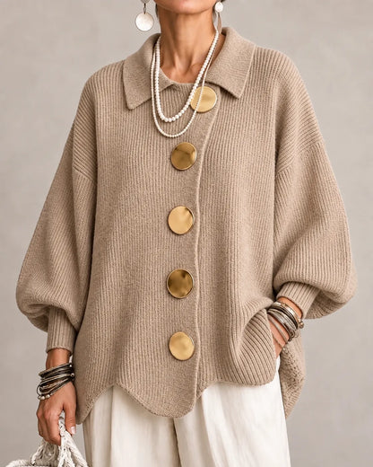 Amelia | Cárdigan de Punto Oversize con Botones Dorados