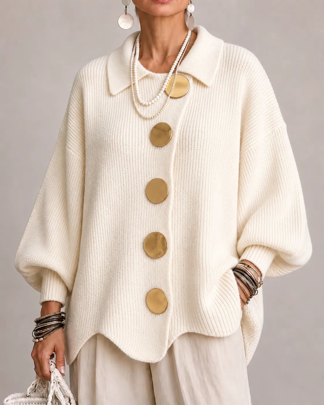 Amelia | Cárdigan de Punto Oversize con Botones Dorados