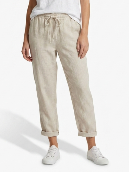 Pantalón de lino y algodón de corte relajado con cintura elástica