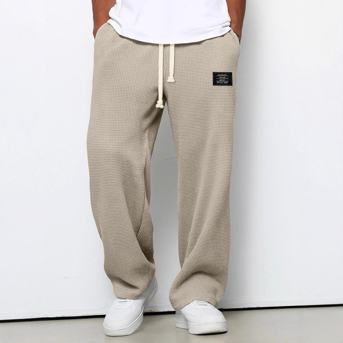 Pantalón de punto de pierna ancha con cintura ajustable