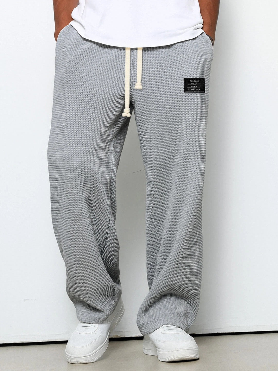 Pantalón de punto de pierna ancha con cintura ajustable