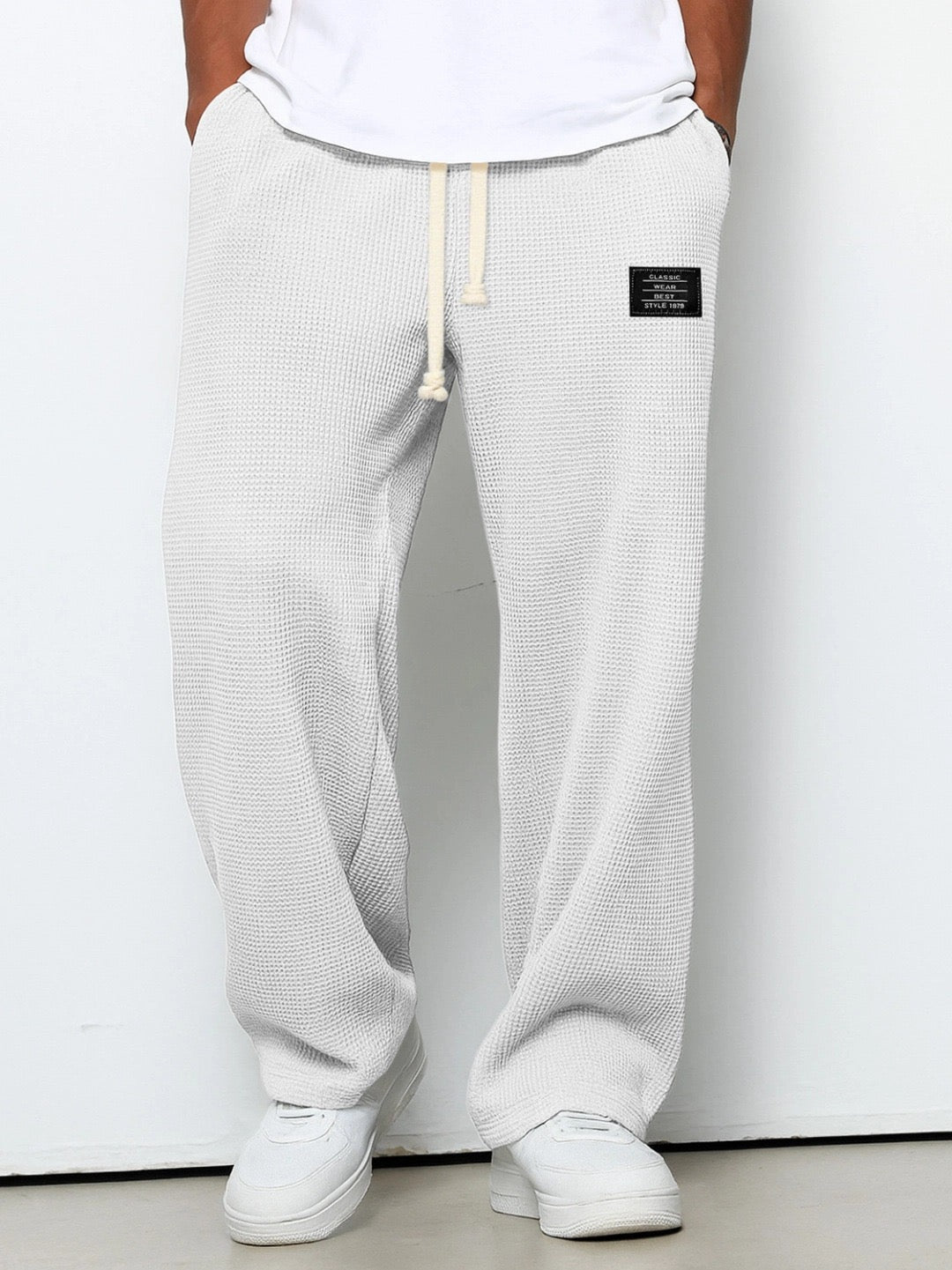 Pantalón de punto de pierna ancha con cintura ajustable