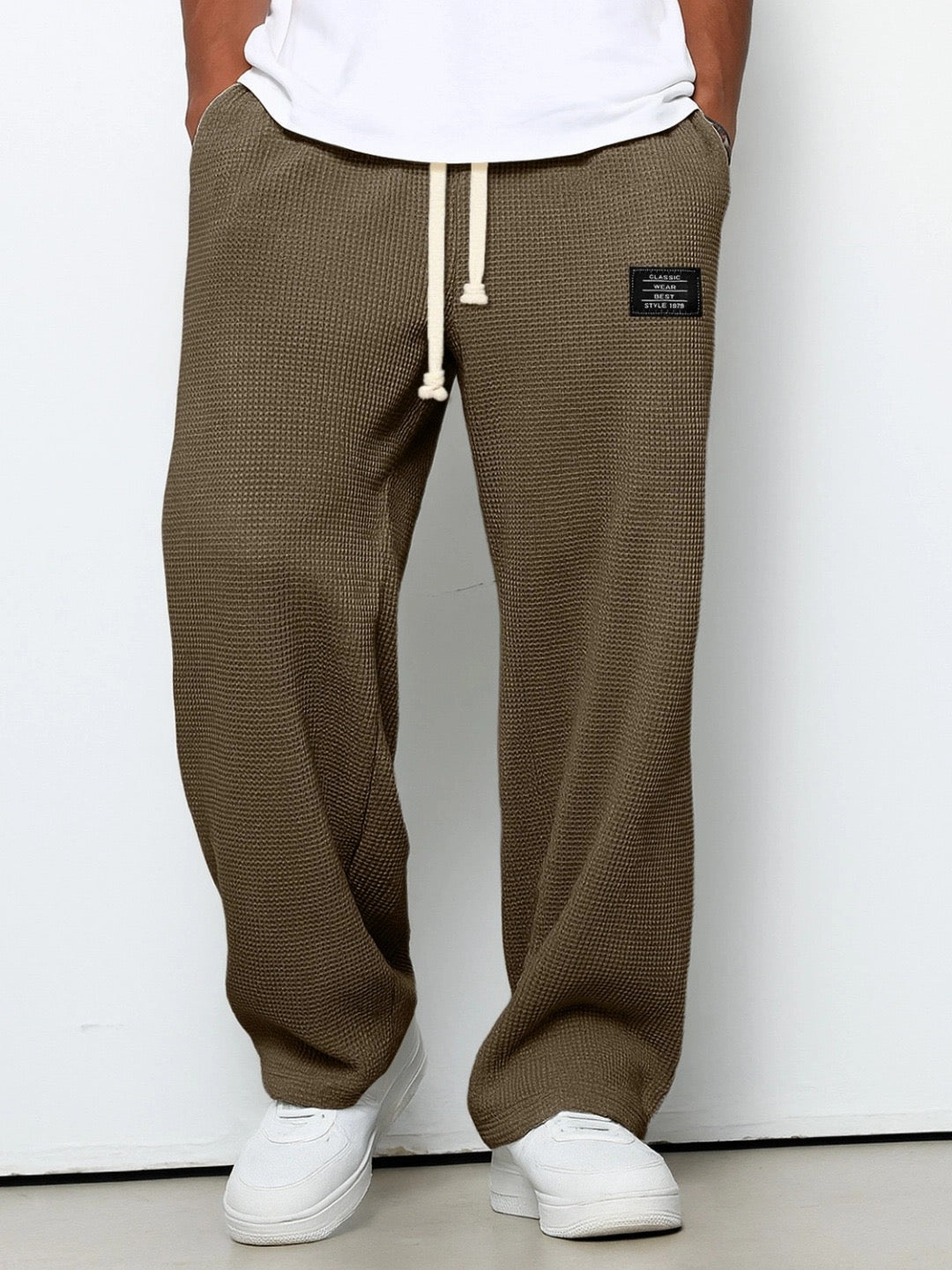 Pantalón de punto de pierna ancha con cintura ajustable