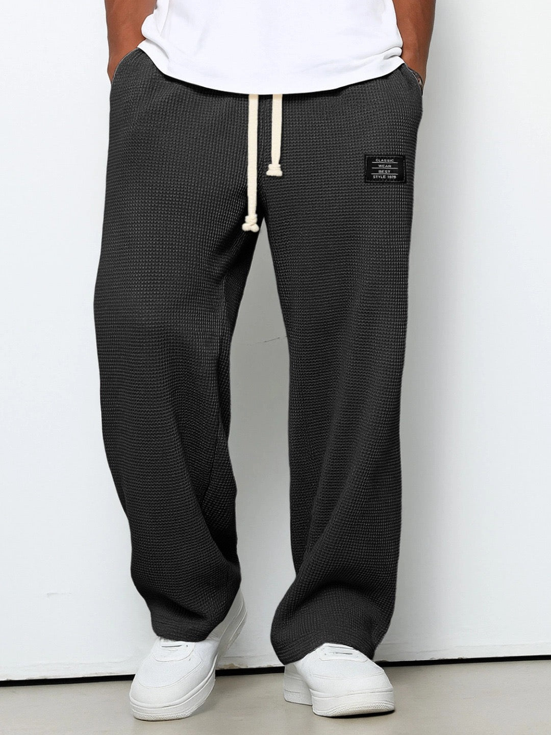 Pantalón de punto de pierna ancha con cintura ajustable