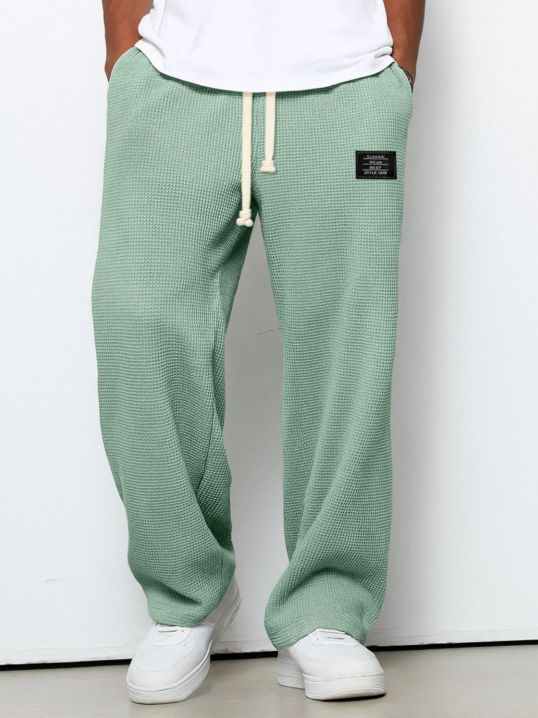 Pantalón de punto de pierna ancha con cintura ajustable
