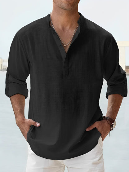 Camisa de lino y algodón con cuello alzado