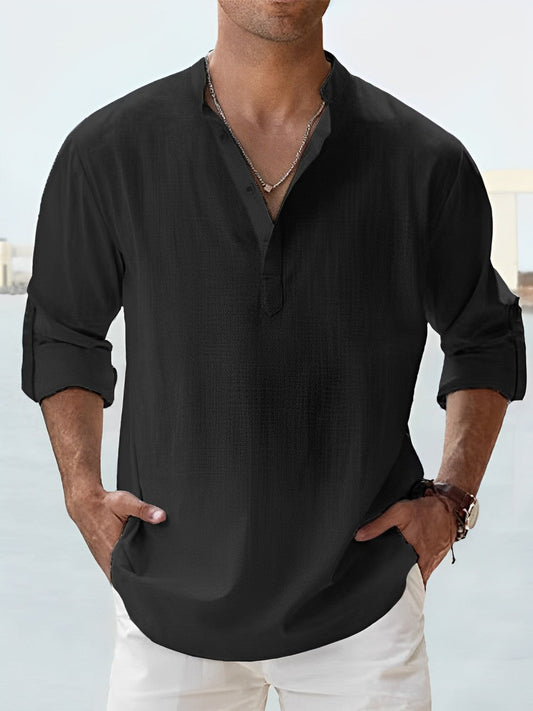 Camisa de lino y algodón con cuello alzado