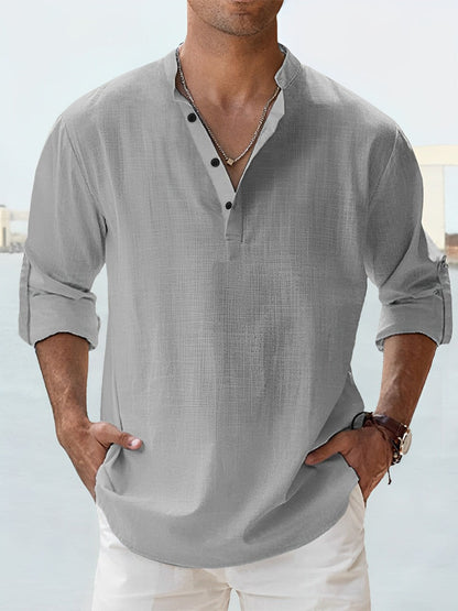 Camisa de lino y algodón con cuello alzado