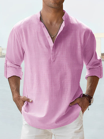Camisa de lino y algodón con cuello alzado