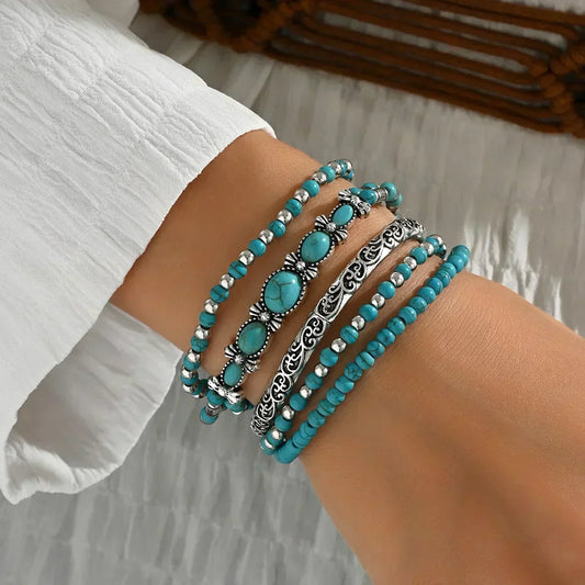 Set de 5 Pulseras Bohemias con Turquesa