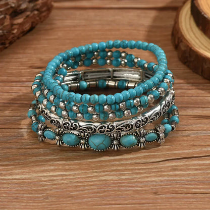 Set de 5 Pulseras Bohemias con Turquesa