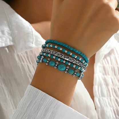 Set de 5 Pulseras Bohemias con Turquesa