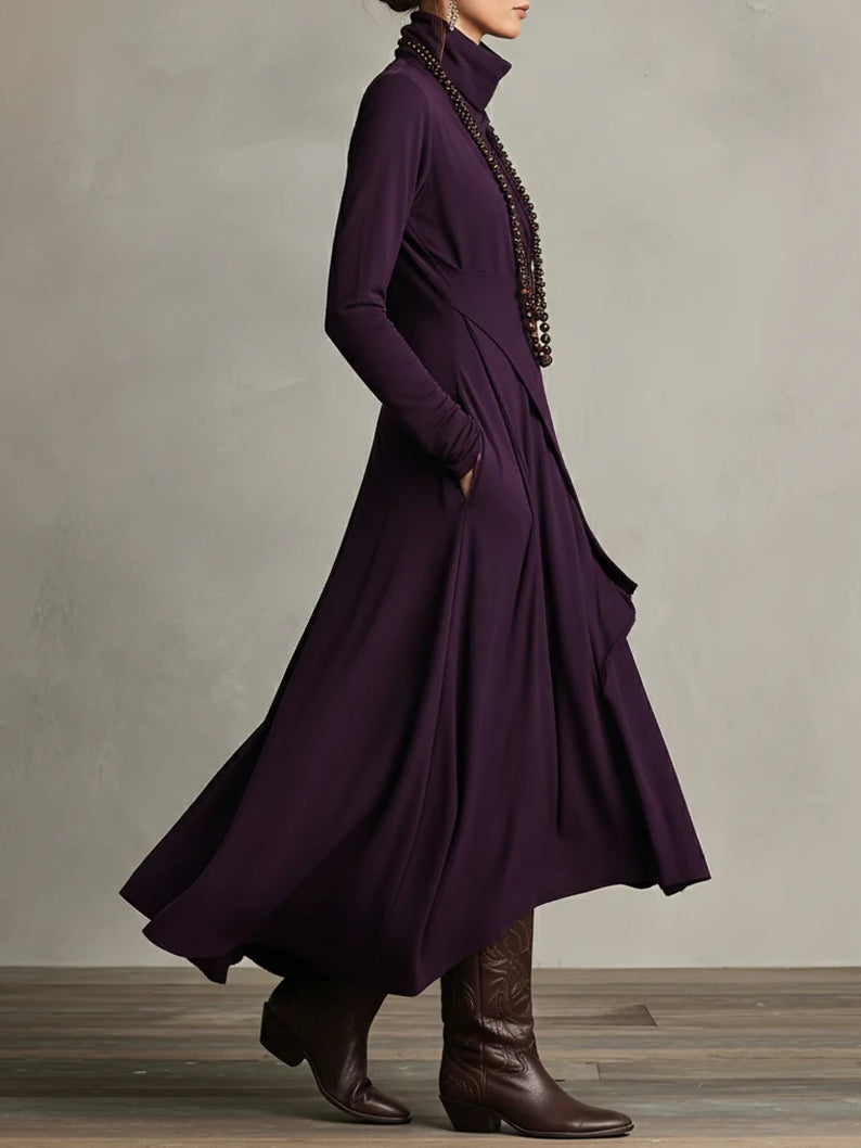 Vestido Maxi de Cuello Alto y Manga Larga
