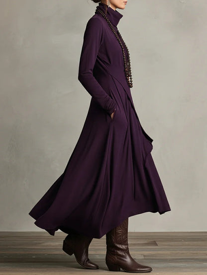 Vestido Maxi de Cuello Alto y Manga Larga