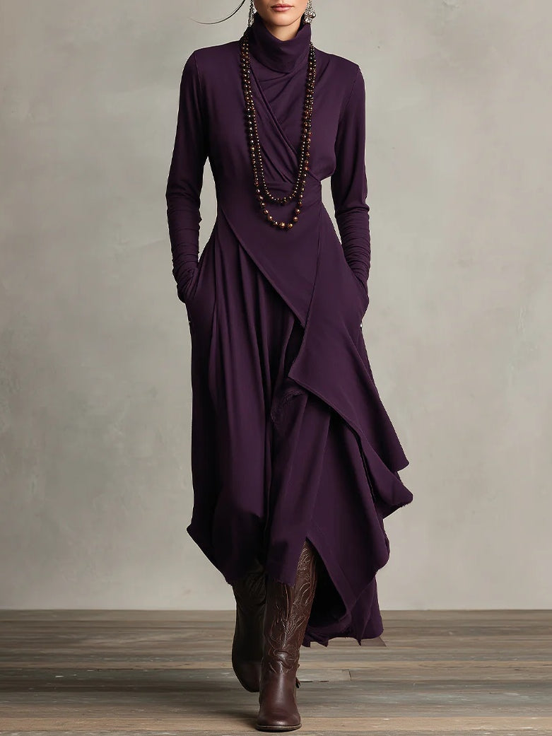 Vestido Maxi de Cuello Alto y Manga Larga
