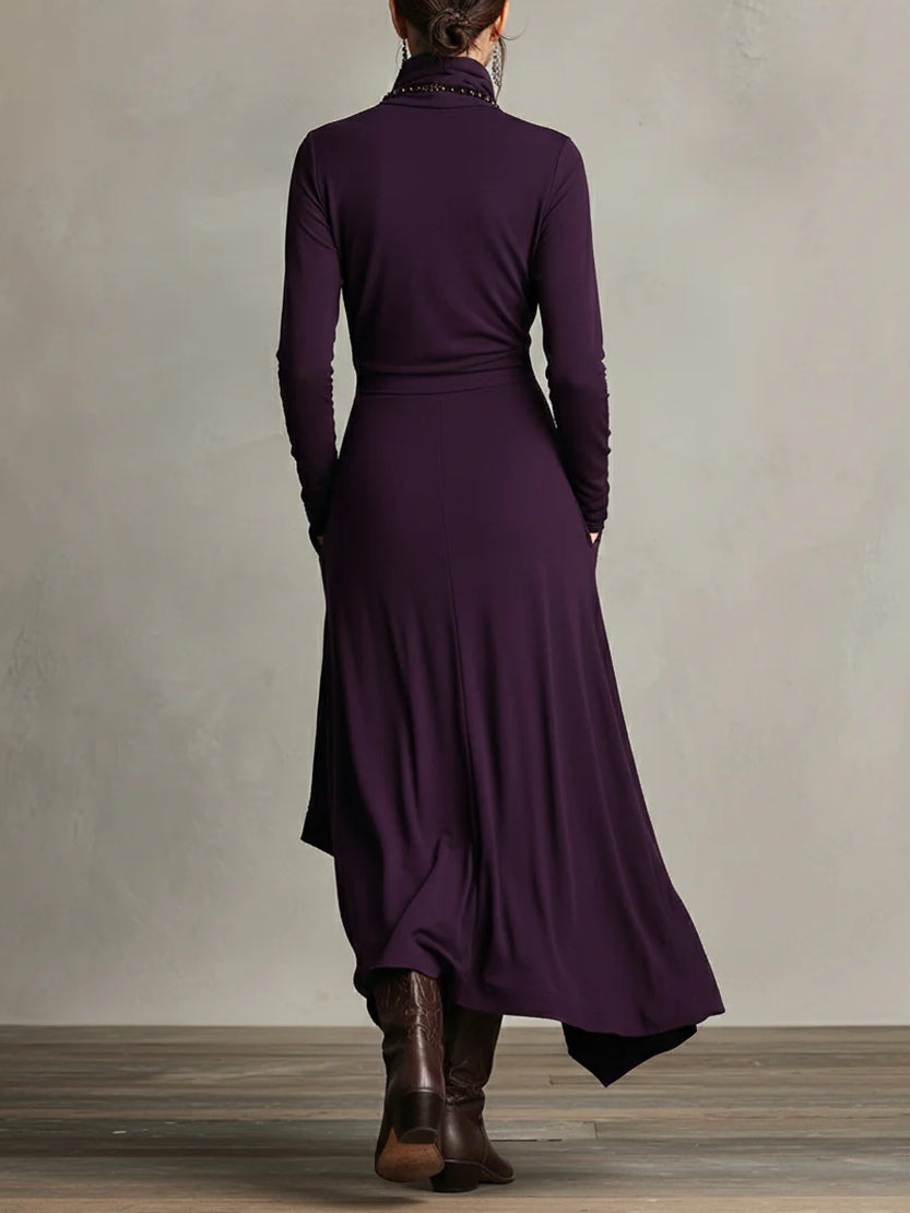 Vestido Maxi de Cuello Alto y Manga Larga