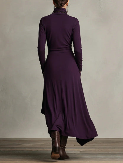 Vestido Maxi de Cuello Alto y Manga Larga