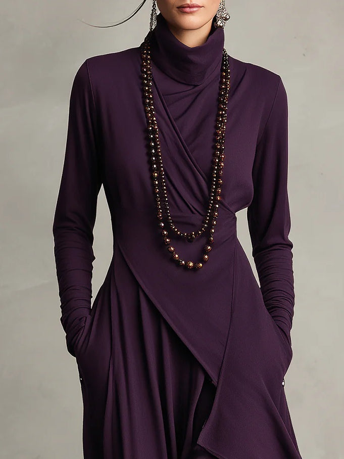 Vestido Maxi de Cuello Alto y Manga Larga