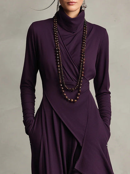 Vestido Maxi de Cuello Alto y Manga Larga