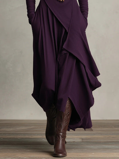 Vestido Maxi de Cuello Alto y Manga Larga