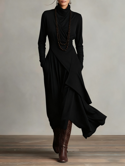 Vestido Maxi de Cuello Alto y Manga Larga