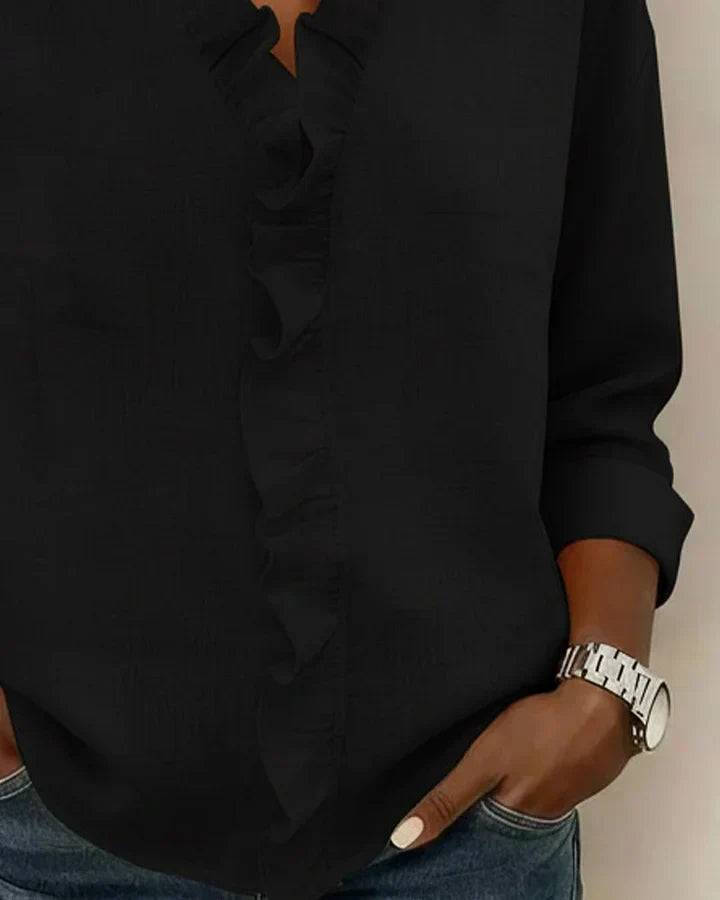 Blusa de lino con cuello en V