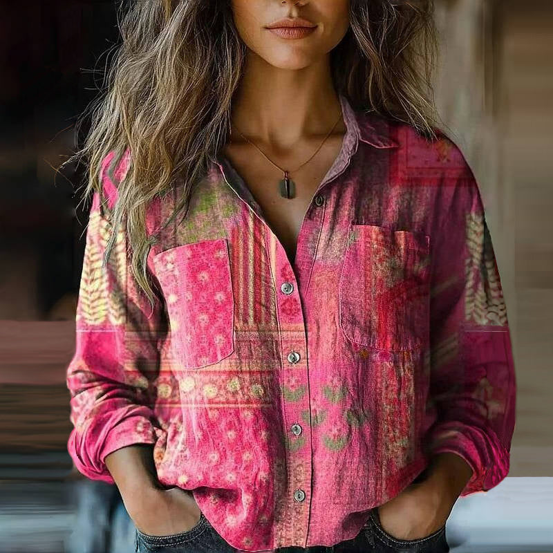 Camisa boho de manga larga con estampado étnico