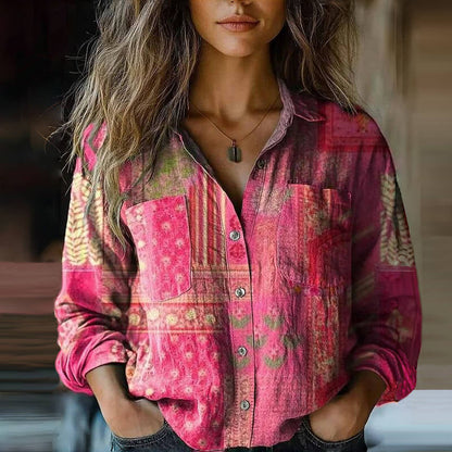 Camisa boho de manga larga con estampado étnico