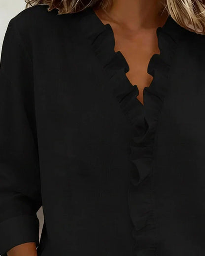 Blusa de lino con cuello en V