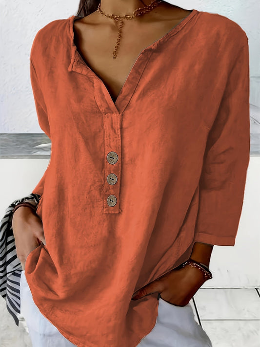 Blusa holgada de escote en V con botones