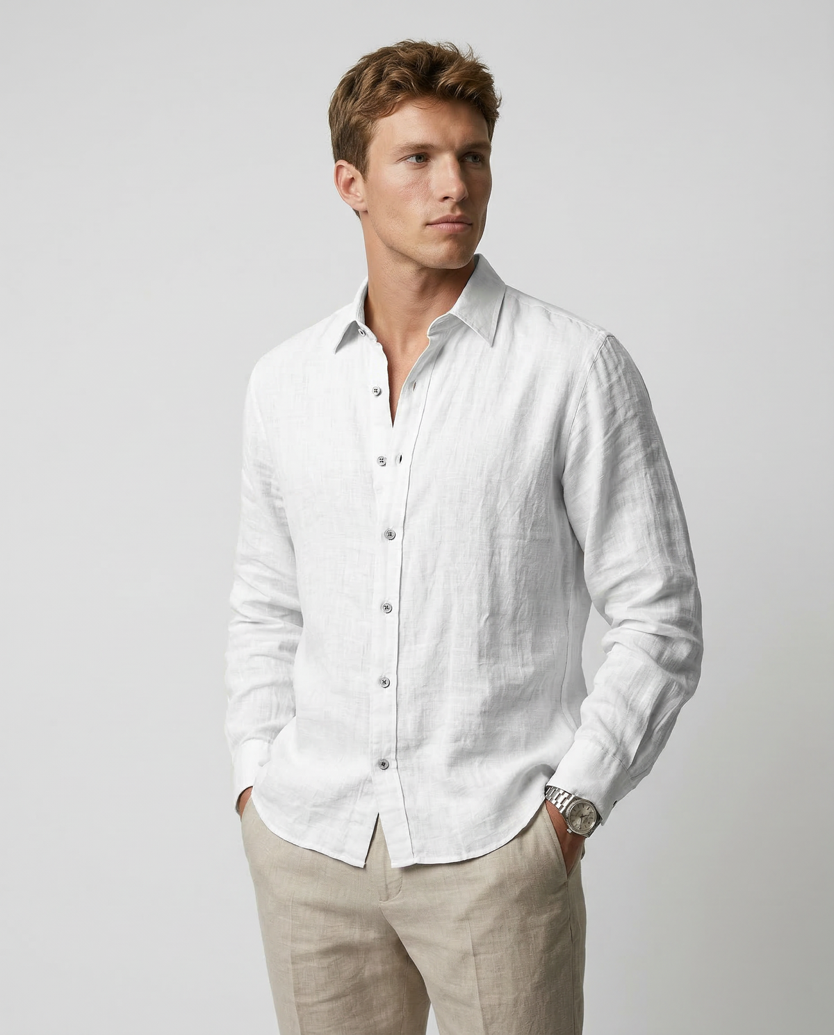 Camisa de lino y algodón de manga larga