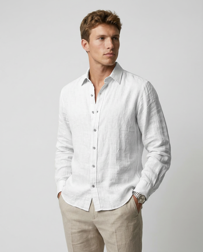 Camisa de lino y algodón de manga larga