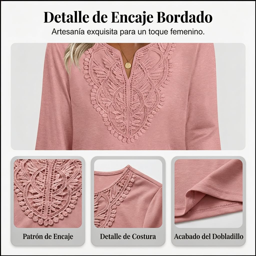Blusa de Encaje con Cuello en V