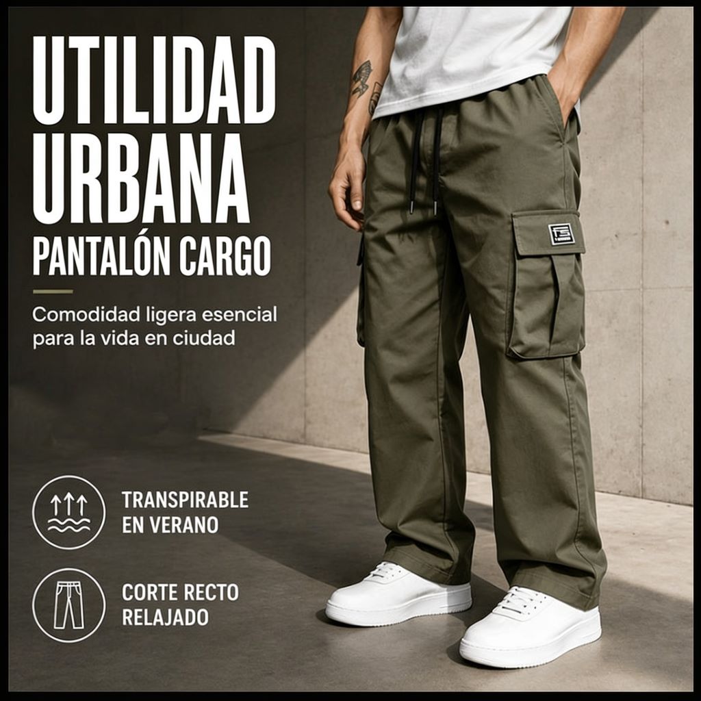 Pantalón Cargo de Corte Amplio con Multi-Bolsillos