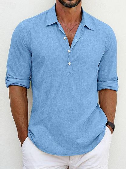 Camisa de lino y algodón con cuello polo