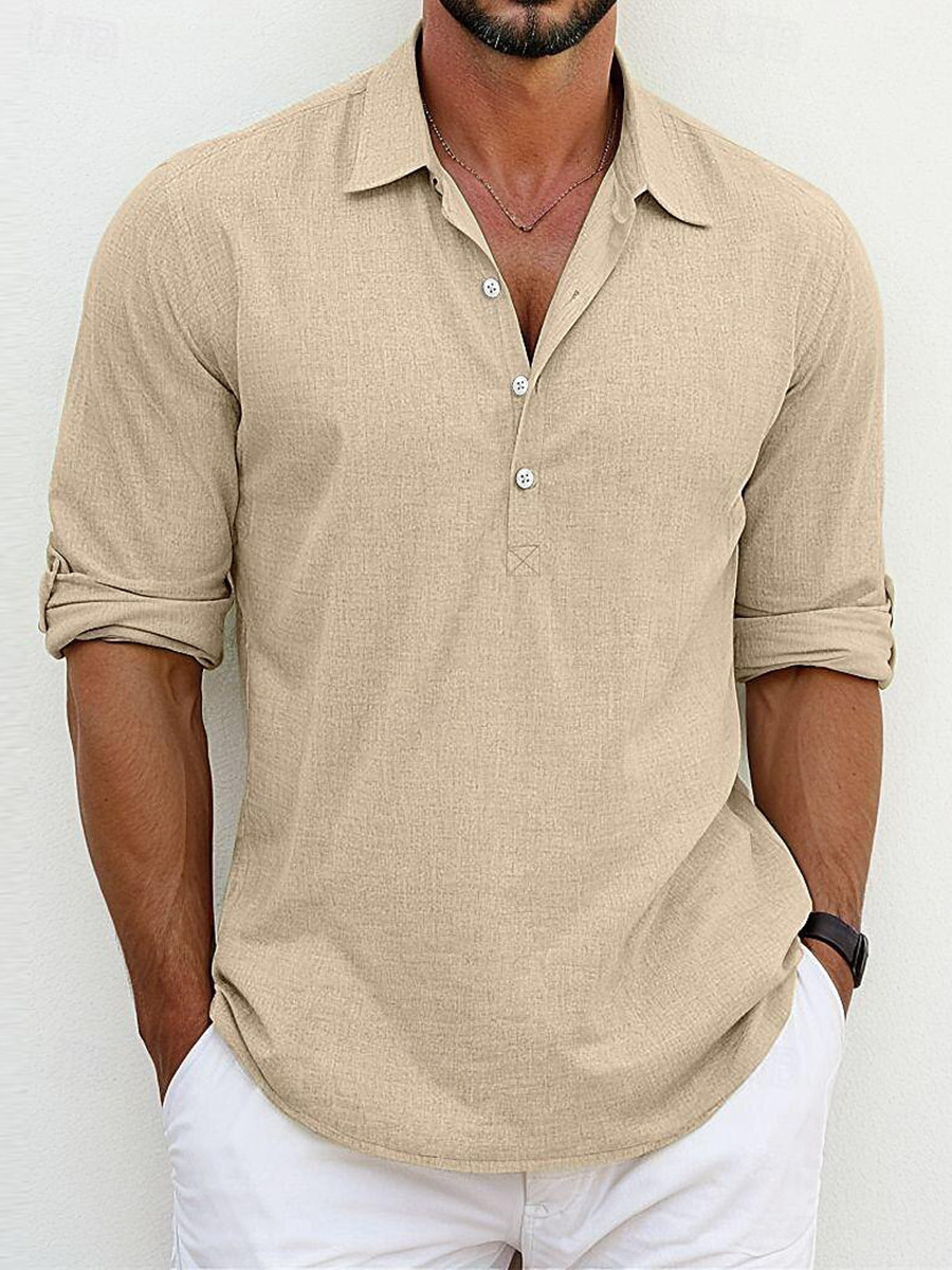 Camisa de lino y algodón con cuello polo