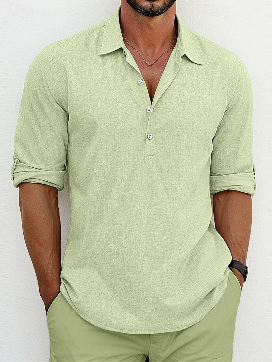 Camisa de lino y algodón con cuello polo