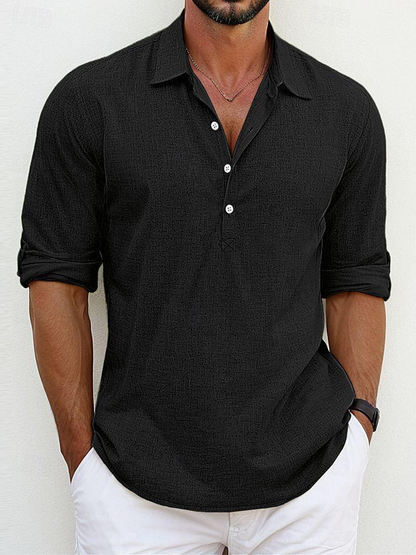 Camisa de lino y algodón con cuello polo