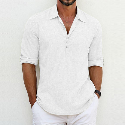 Camisa de lino y algodón con cuello polo