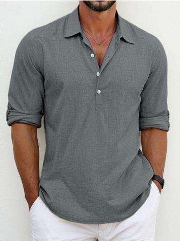 Camisa de lino y algodón con cuello polo