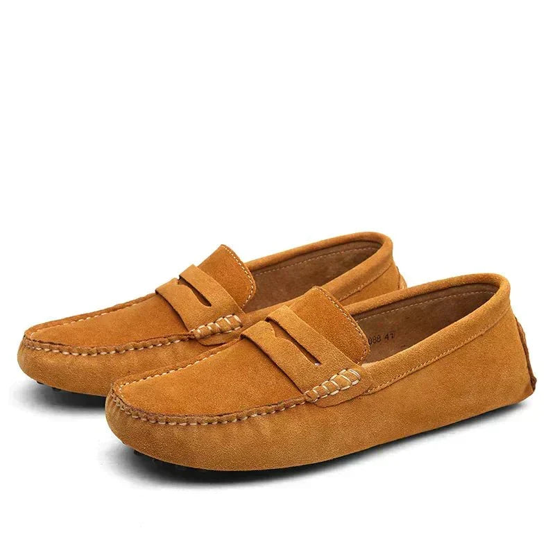 Mocasines penny loafer de ante con suela antideslizante