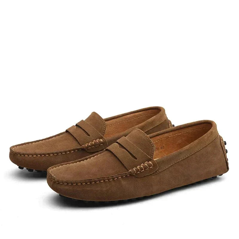 Mocasines penny loafer de ante con suela antideslizante