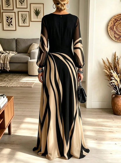 Vestido Largo Estampado con Mangas Transparentes