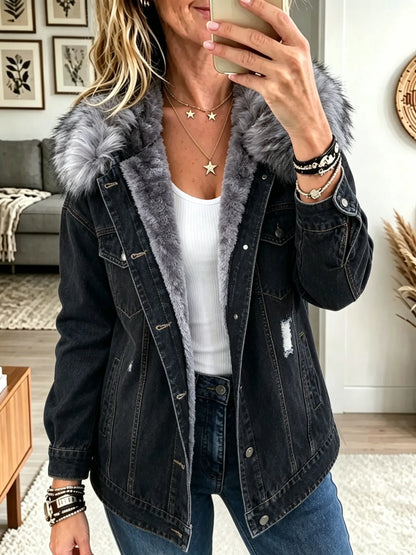 Chaqueta Vaquera con Capucha de Pelo y Forro Polar