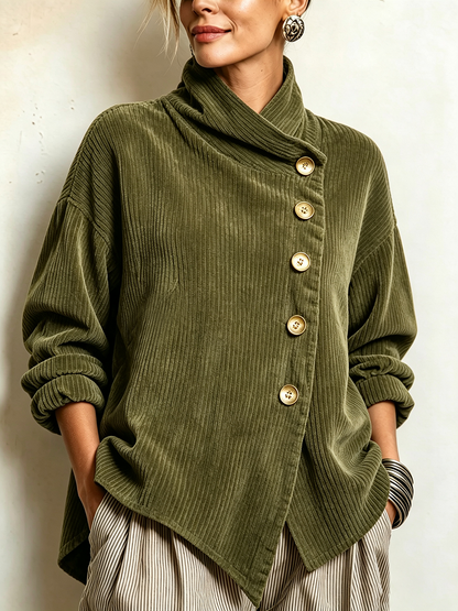Chaqueta de Pana de Cuello Alto con Botones