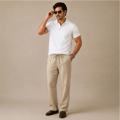 Pantalón de lino y algodón de corte recto