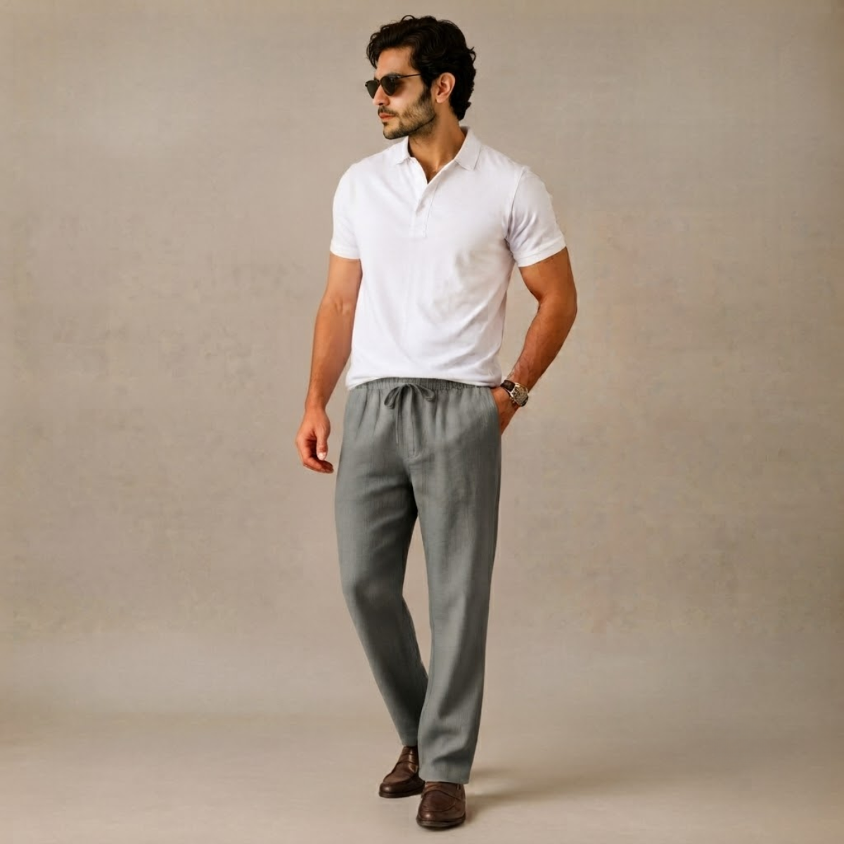 Pantalón de lino y algodón de corte recto