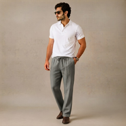Pantalón de lino y algodón de corte recto